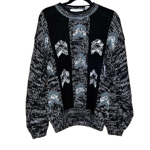 LE TIGRÉ Sweater Women’s Medium Knit Heavyweight Thick Acrylic Black White Gray - Picture 2 of 12